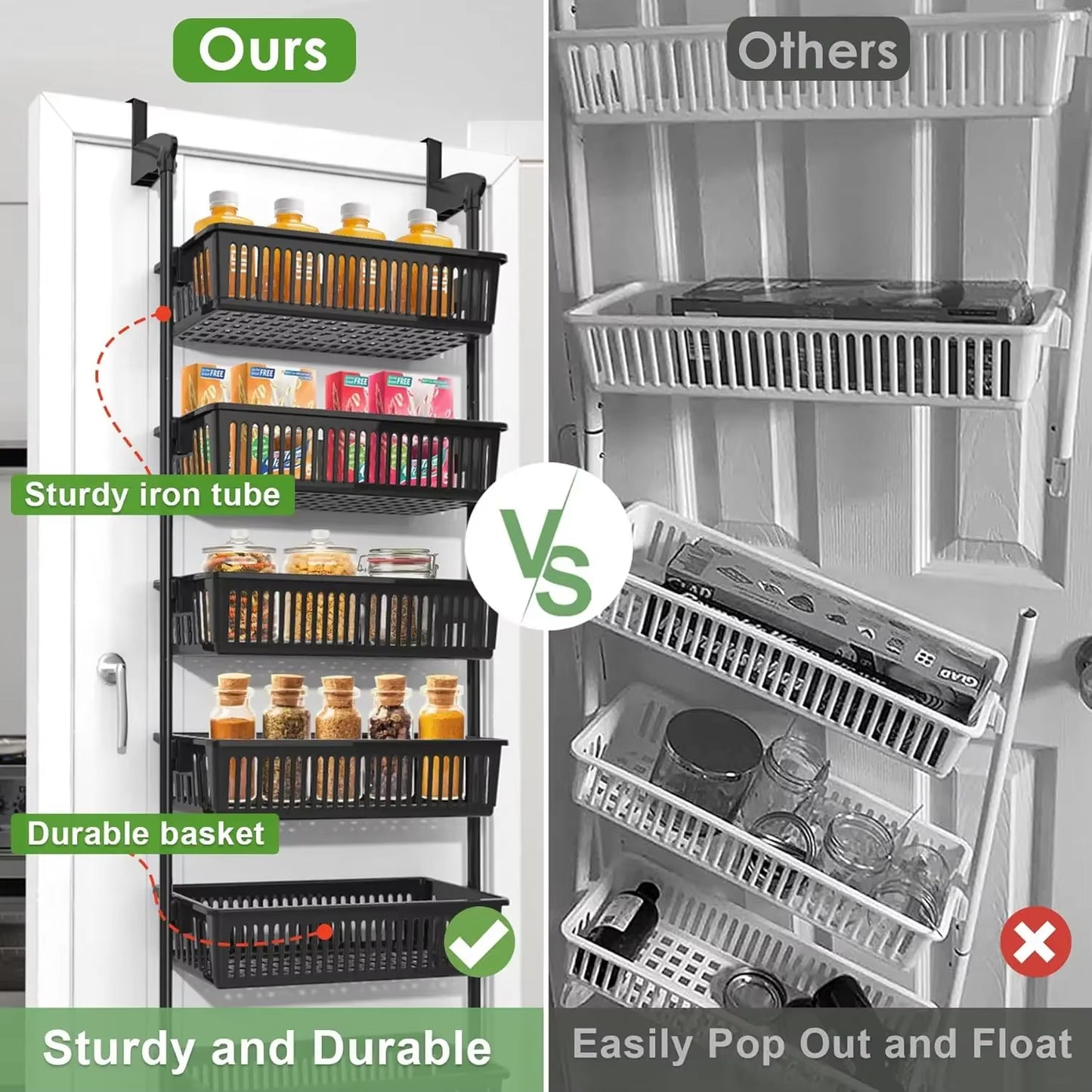 Over-the-Door Pantry Organizer with 6-Tier Adjustable Baskets - Heavy-Duty Metal Wall-Mounted Solution