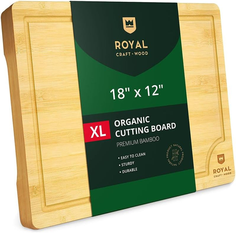 Bamboo Wood Cutting Board Set for Kitchen Meal Preparation and Serving - Ideal for Charcuterie, Chopping, and Butchering - Perfect Kitchen Gadget Gift