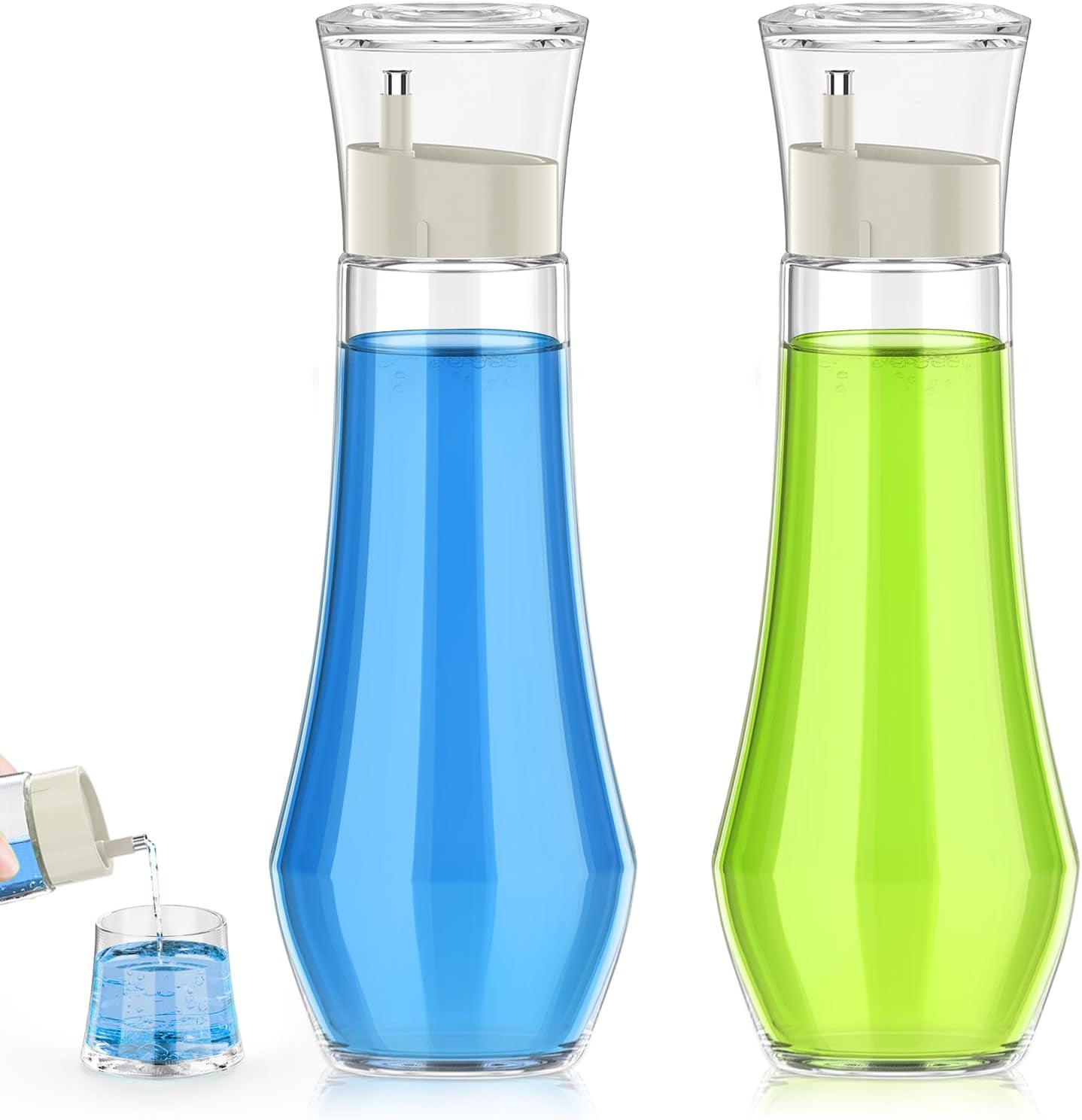 Professional Glass Mouthwash Dispenser for Bathroom - 8.8 Oz Refillable Container with Lid Cup, Compact Clear Bottle for Countertop Use