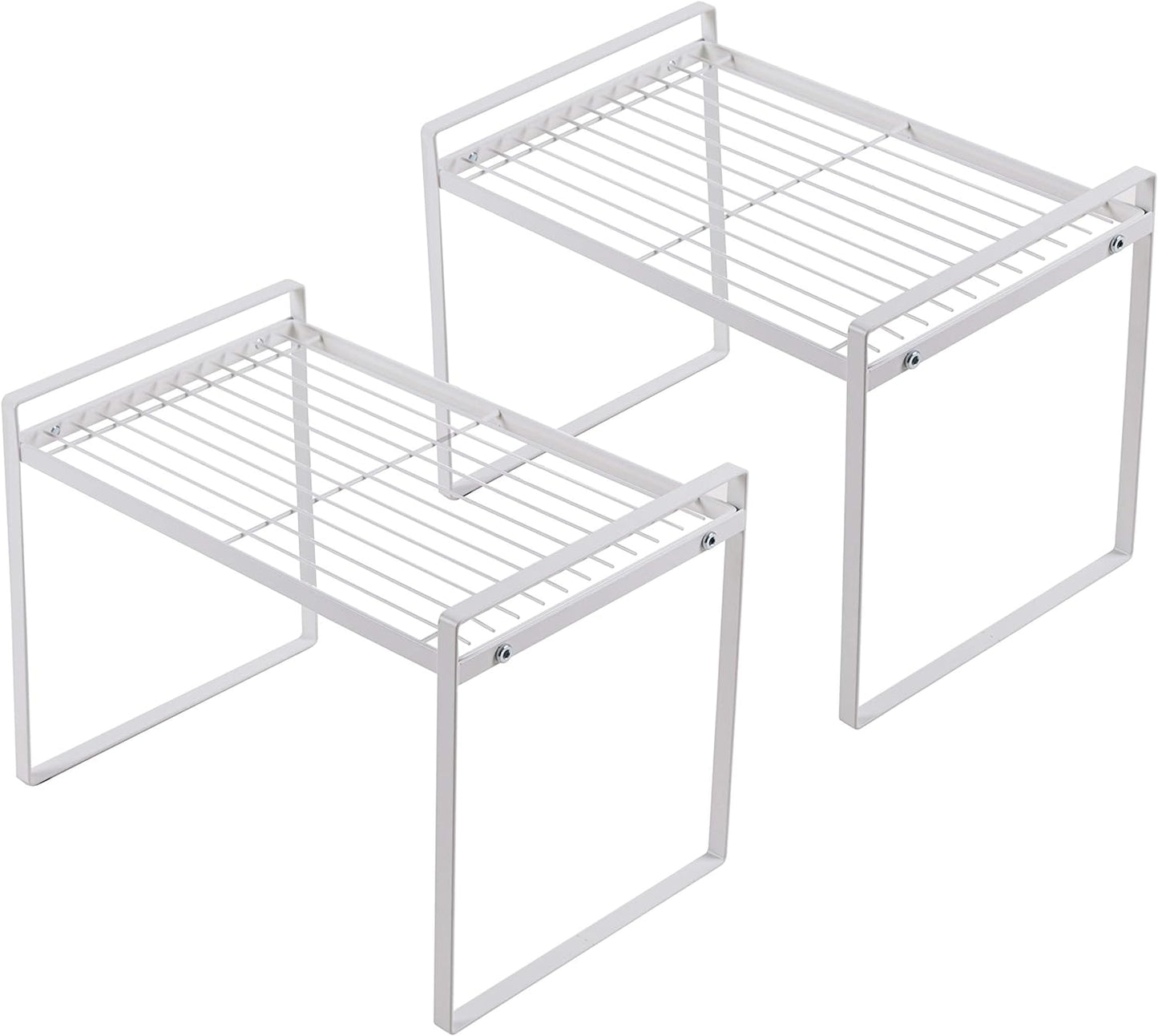 2-Pack Stackable Steel Frame Organizer Racks for Kitchen Cabinets, Pantries, and Office Desks - Rust Resistant and Non-Slip, White Finish