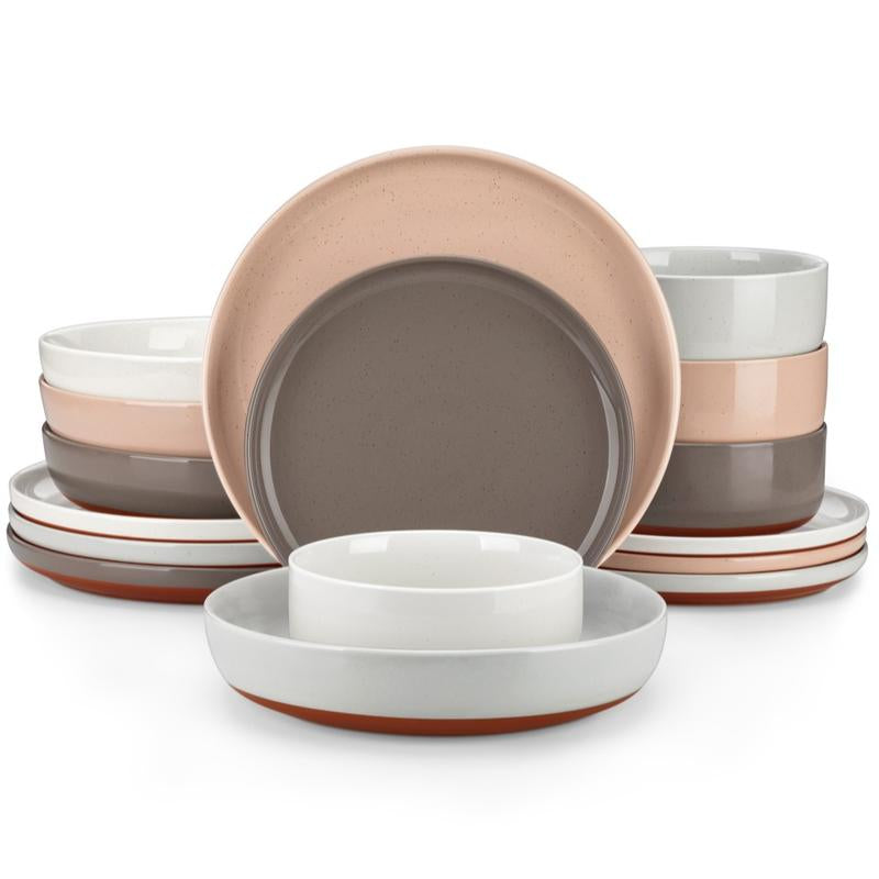 MALACASA TARA Series Modern Ceramic Dinnerware Set - 12/16/18/24 Piece Stoneware Dish Set for 4/6/8, Microwave and Dishwasher Safe, Ideal for Father's Day Gift
