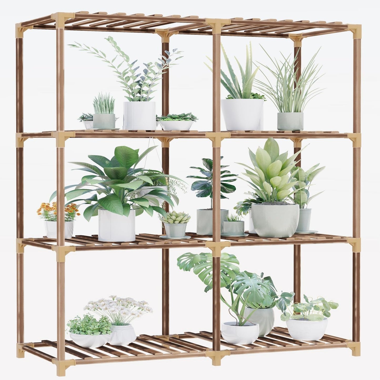 New England 4-Tier Wooden Plant Stand for Indoor/Outdoor Use, Perfect for Living Room, Patio, or Balcony - Supports Multiple Plants, Ideal Gift for Plant Lovers