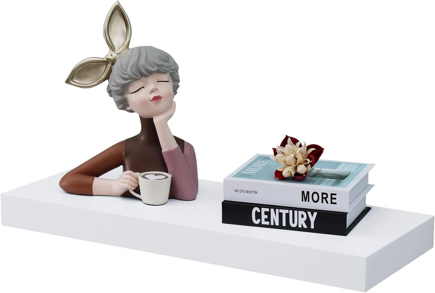 16-Inch White Mission Floating Shelves for Wall Mounting - Modern Wood Display and Book Shelves for Bedroom, Living Room, and Kitchen