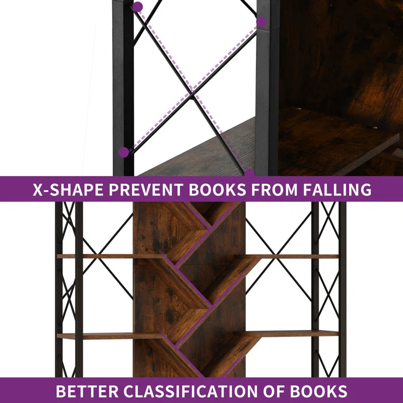 Mong 70" H x 55" W Wooden Etagere Display Shelves Bookcase