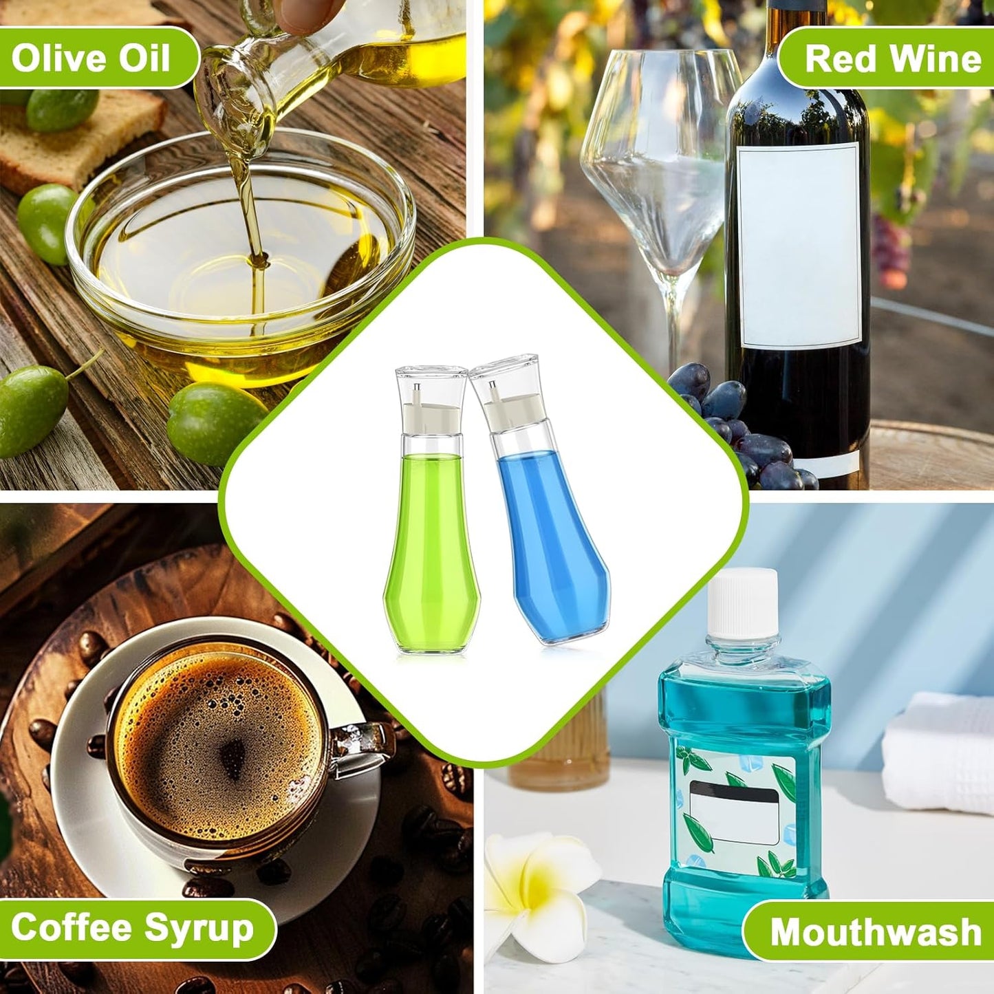 Professional Glass Mouthwash Dispenser for Bathroom - 8.8 Oz Refillable Container with Lid Cup, Compact Clear Bottle for Countertop Use