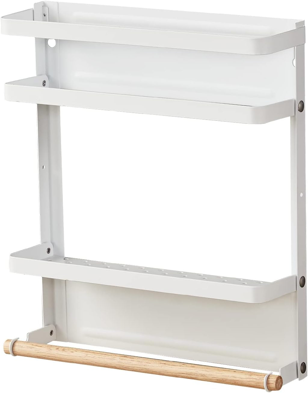 Magnetic Paper Towel Holder and Spice Rack with Hooks, Wall-Mounted Shelf for Refrigerator (Black)