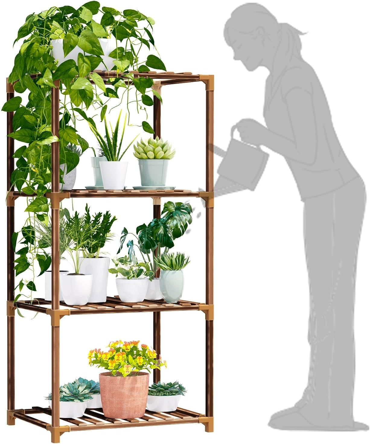 New England 4-Tier Wooden Plant Stand for Indoor/Outdoor Use, Perfect for Living Room, Patio, or Balcony - Supports Multiple Plants, Ideal Gift for Plant Lovers