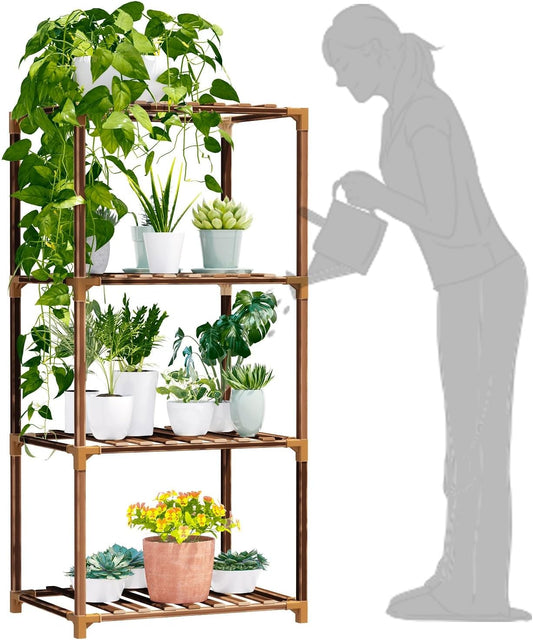 New England 4-Tier Wooden Plant Stand for Indoor/Outdoor Use, Perfect for Living Room, Patio, or Balcony - Supports Multiple Plants, Ideal Gift for Plant Lovers