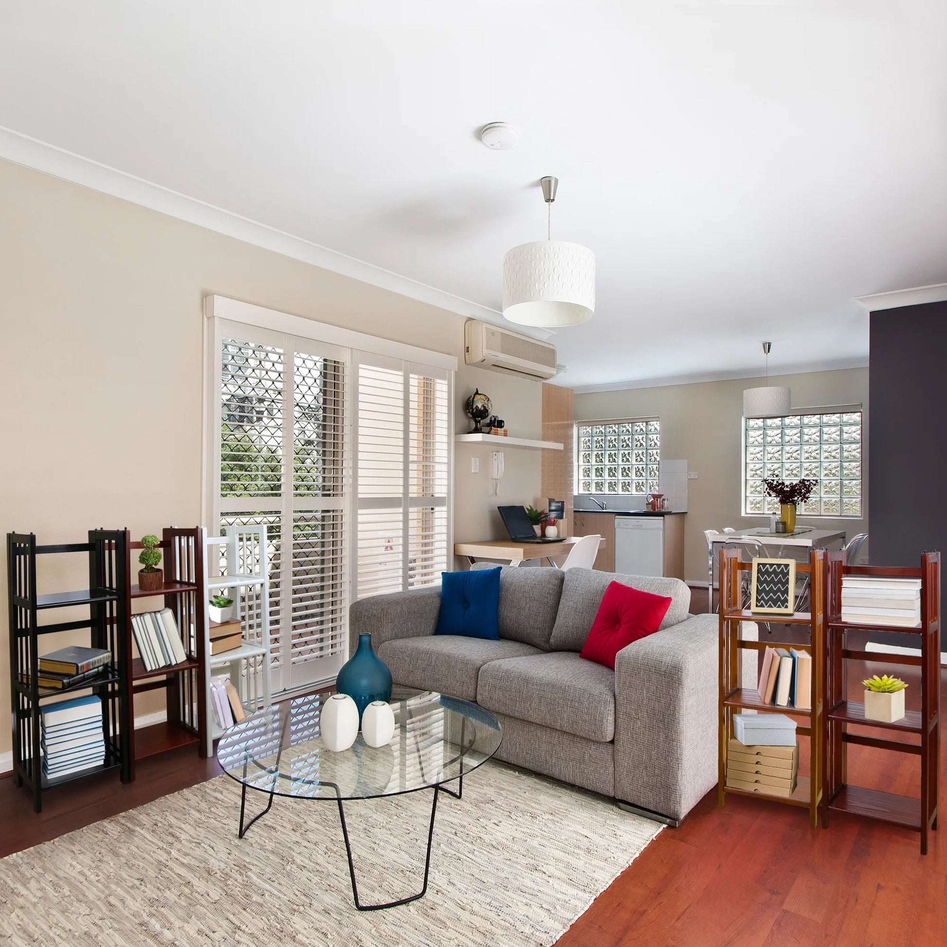 14-Inch Mahogany Folding Wood Bookcase with 3 Shelves for Office Use