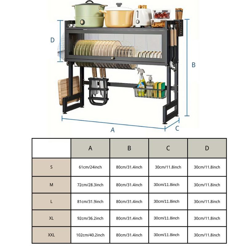 Over-Sink Dish Drying Rack - Versatile Utensil Holder with Knife Slot, Chopstick and Cutlery Drainer, Space-Saving Countertop Organizer for Hygienic Drying and Storage, Includes Protective Cover - Black