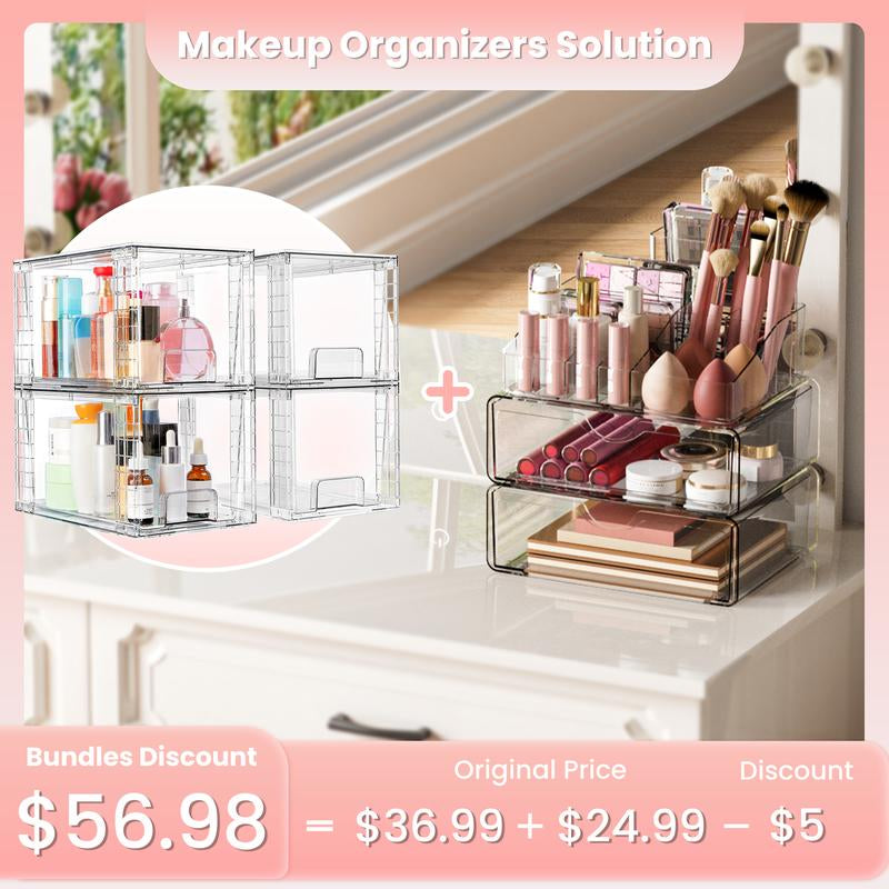 Vtopmart Clear Acrylic Stackable Storage Drawers - 12-Inch Organizer for Bathroom, Kitchen, Pantry, Under-Sink, and Cabinet - Easy Assembly