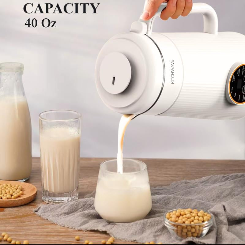 8-in-1 Automatic Nut Milk Maker - 40 Oz/1200 Ml Capacity, Self-Cleaning, Delay Start, Keep Warm, Boil Water, User-Friendly, 304 Stainless Steel, White
