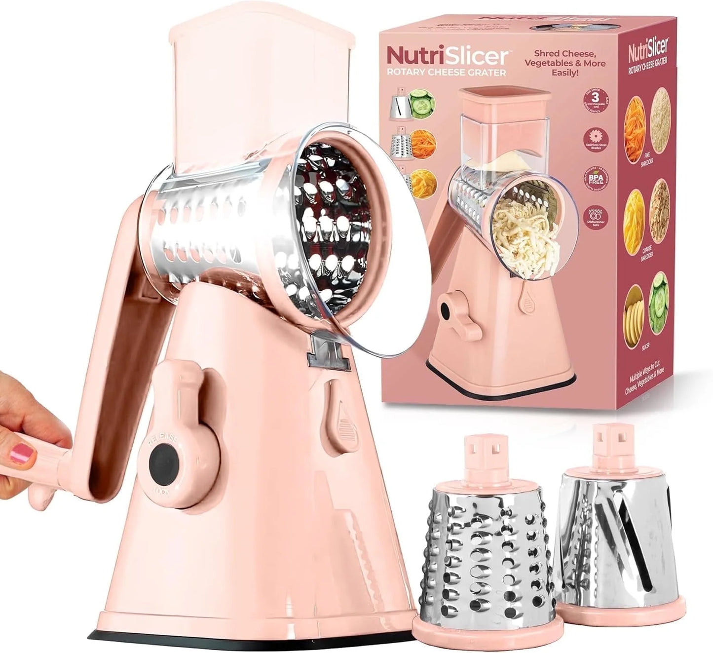 Nutrislicer Adjustable Rotary Cheese Grater and Vegetable Chopper with Slicing and Shredding Features