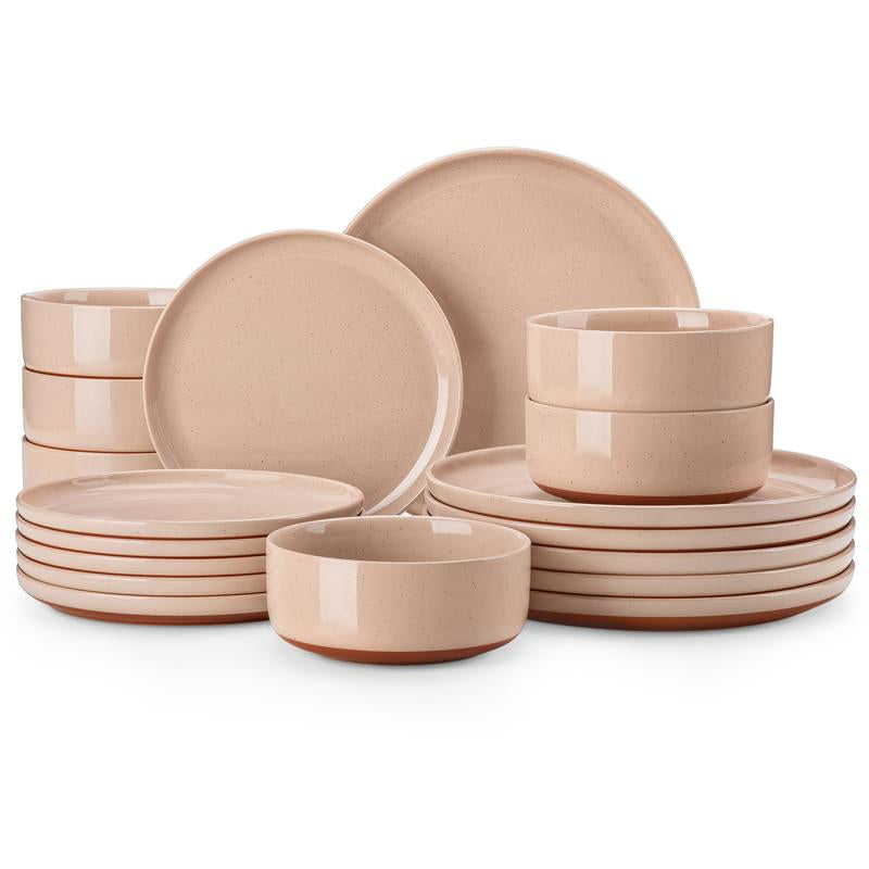 MALACASA TARA Series Modern Ceramic Dinnerware Set - 12/16/18/24 Piece Stoneware Dish Set for 4/6/8, Microwave and Dishwasher Safe, Ideal for Father's Day Gift