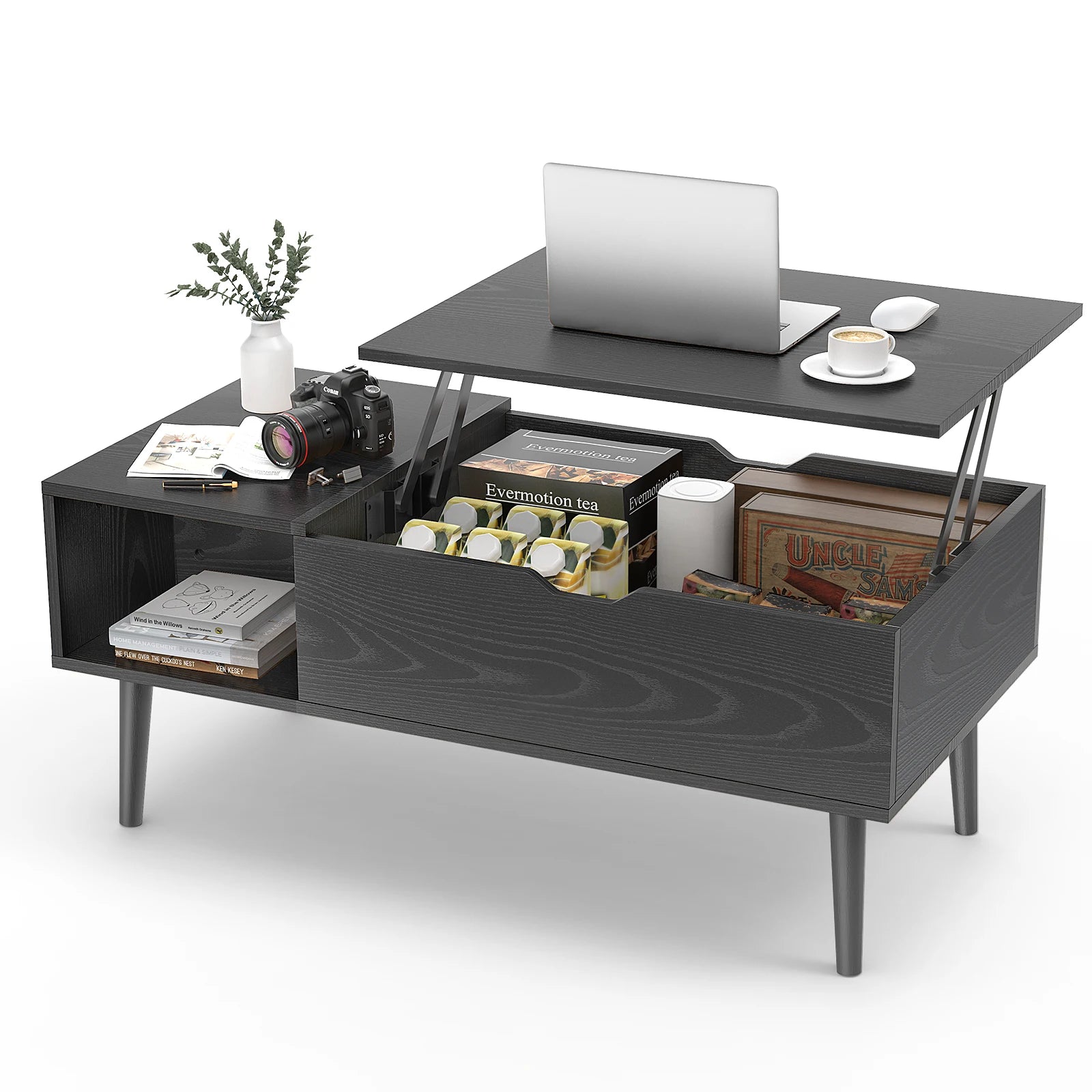 Lift Top Coffee Table for Living Room - 39.37" x 19.7" Adjustable Wood Table with Storage Shelf