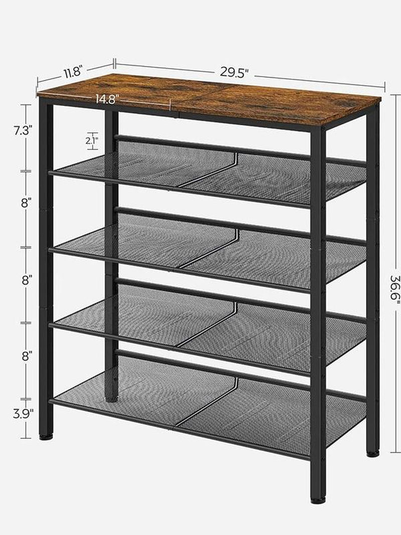 SONGMICS Home Entryway Shoe Rack - Free Standing Shoe Organizer with Sturdy Wooden Top and Steel Frame, Accommodates 16-20 Pairs, Industrial Design