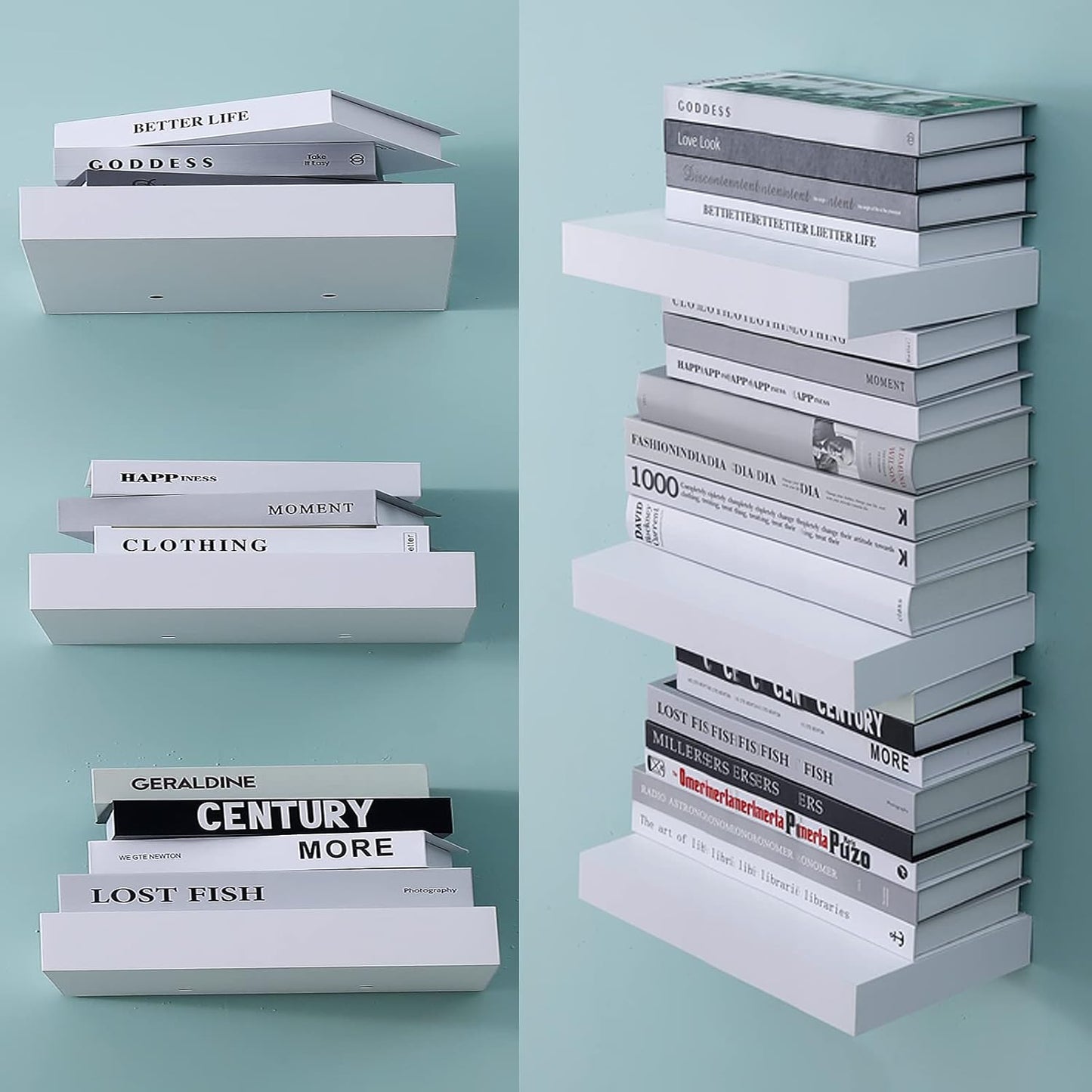 16-Inch White Mission Floating Shelves for Wall Mounting - Modern Wood Display and Book Shelves for Bedroom, Living Room, and Kitchen