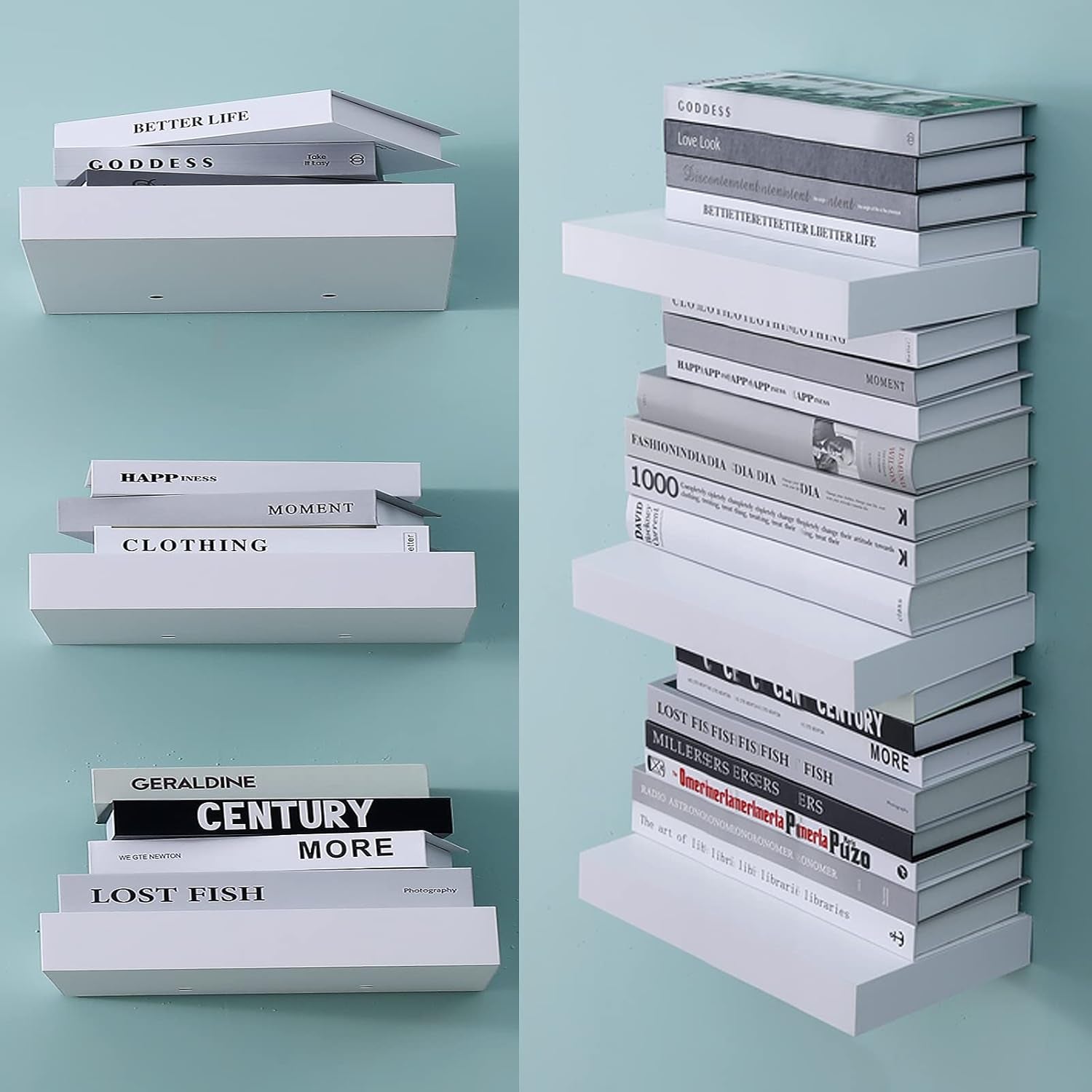 16-Inch White Mission Floating Shelves for Wall Mounting - Modern Wood Display and Book Shelves for Bedroom, Living Room, and Kitchen