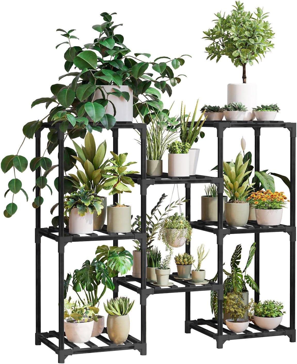 New England 4-Tier Wooden Plant Stand for Indoor/Outdoor Use, Perfect for Living Room, Patio, or Balcony - Supports Multiple Plants, Ideal Gift for Plant Lovers