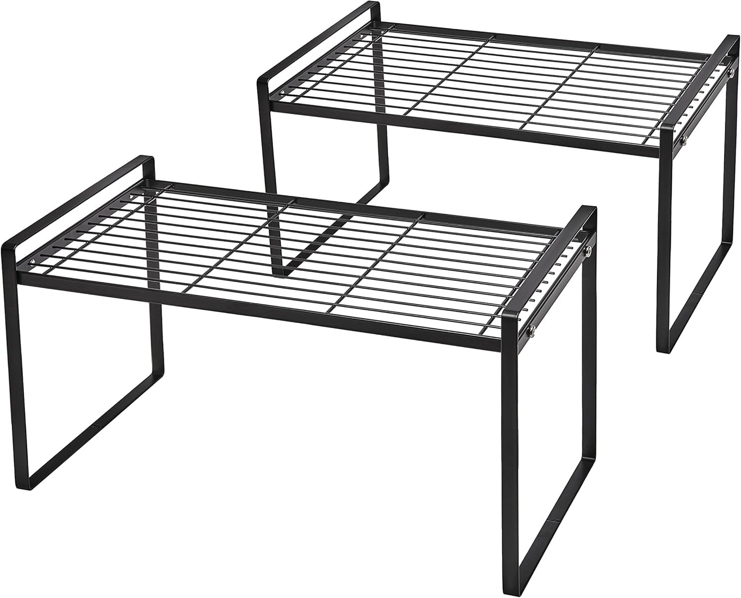2-Pack Stackable Steel Frame Organizer Racks for Kitchen Cabinets, Pantries, and Office Desks - Rust Resistant and Non-Slip, White Finish