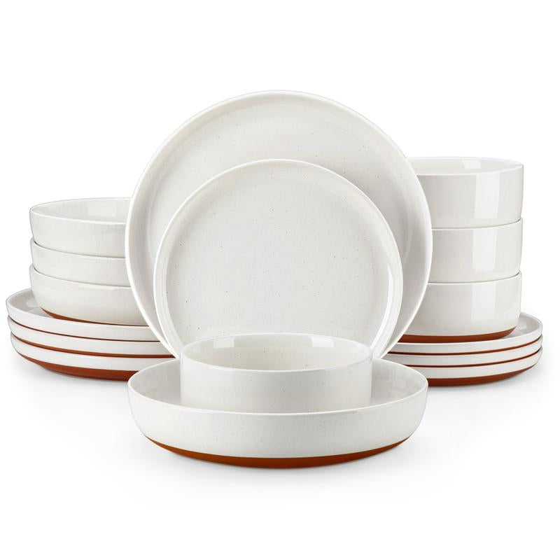 MALACASA TARA Series Modern Ceramic Dinnerware Set - 12/16/18/24 Piece Stoneware Dish Set for 4/6/8, Microwave and Dishwasher Safe, Ideal for Father's Day Gift