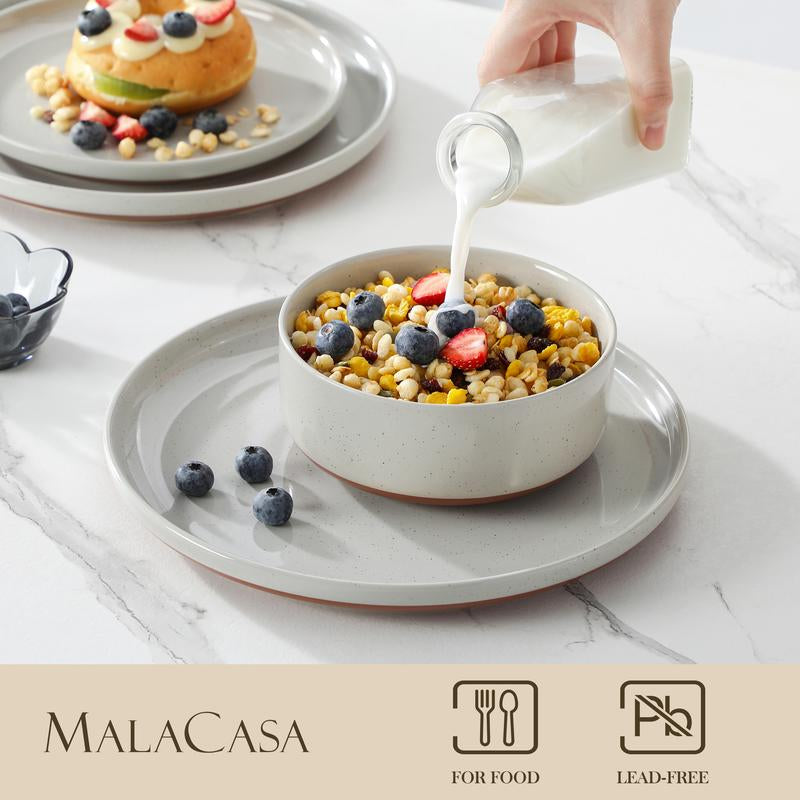 MALACASA TARA Series Modern Ceramic Dinnerware Set - 12/16/18/24 Piece Stoneware Dish Set for 4/6/8, Microwave and Dishwasher Safe, Ideal for Father's Day Gift