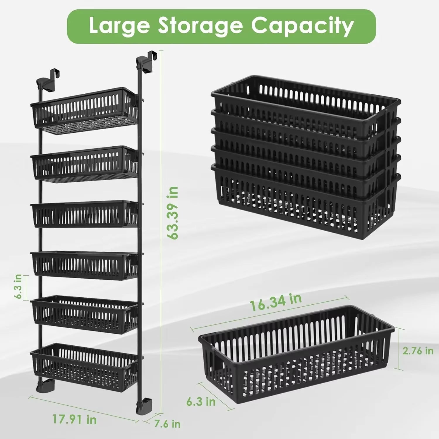 Over-the-Door Pantry Organizer with 6-Tier Adjustable Baskets - Heavy-Duty Metal Wall-Mounted Solution