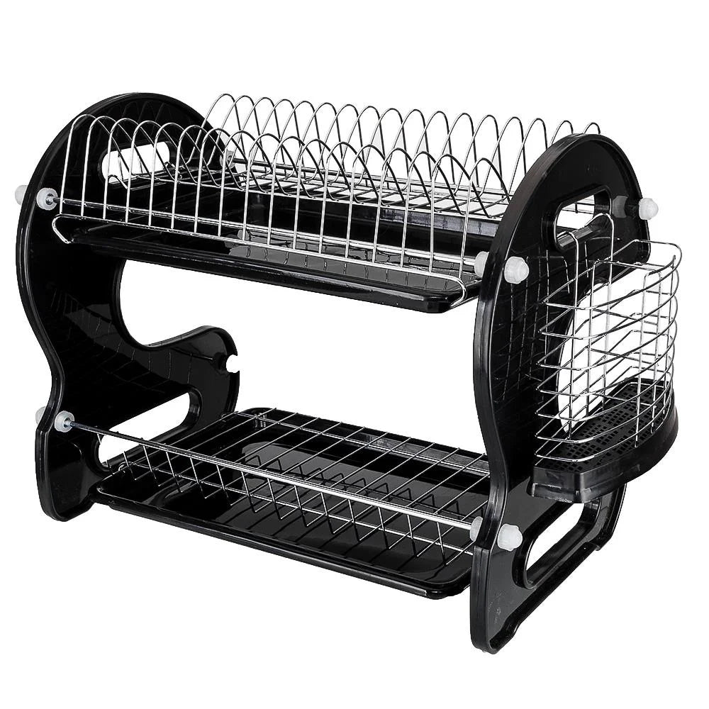 2-Tier Stainless Steel Dish Drainer Drying Rack with Large Capacity for Kitchen Storage - Dimensions: 22.83" L x 11" W x 14.57" H