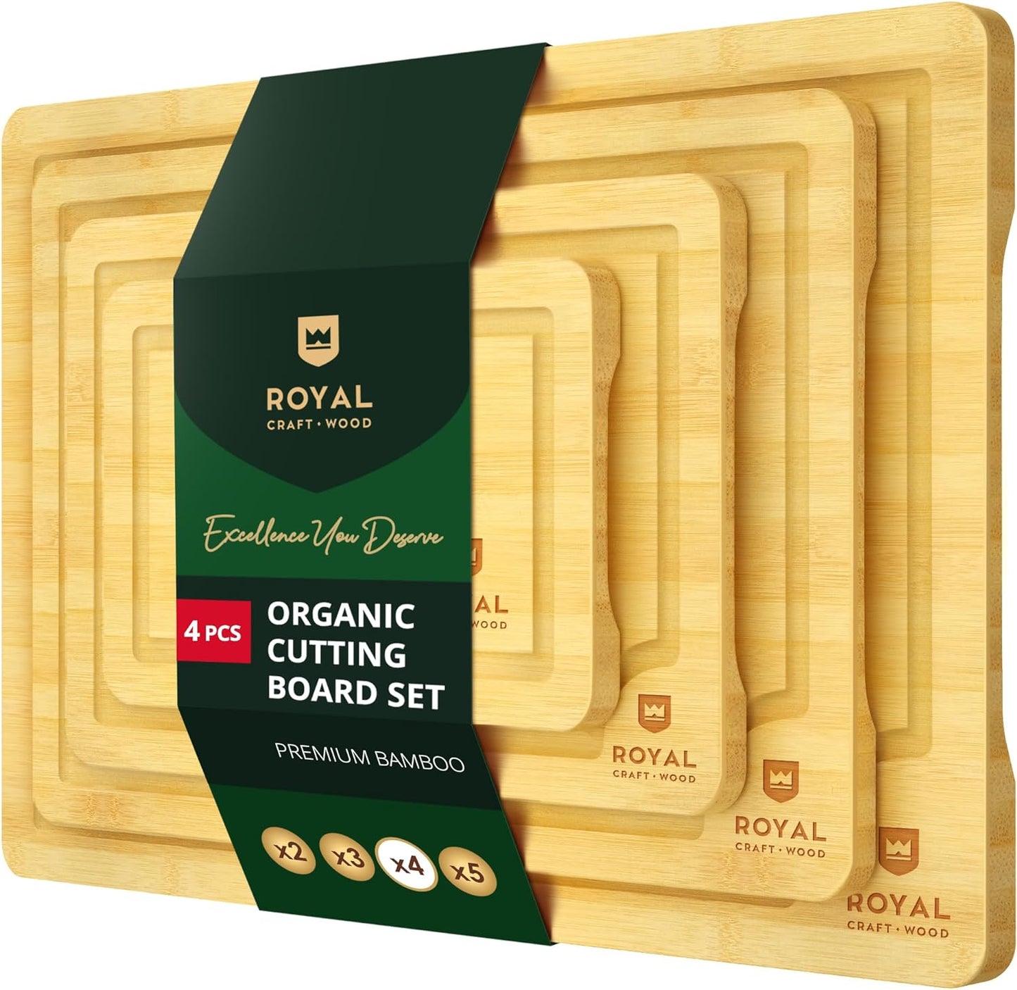 Bamboo Wood Cutting Board Set for Kitchen Meal Preparation and Serving - Ideal for Charcuterie, Chopping, and Butchering - Perfect Kitchen Gadget Gift
