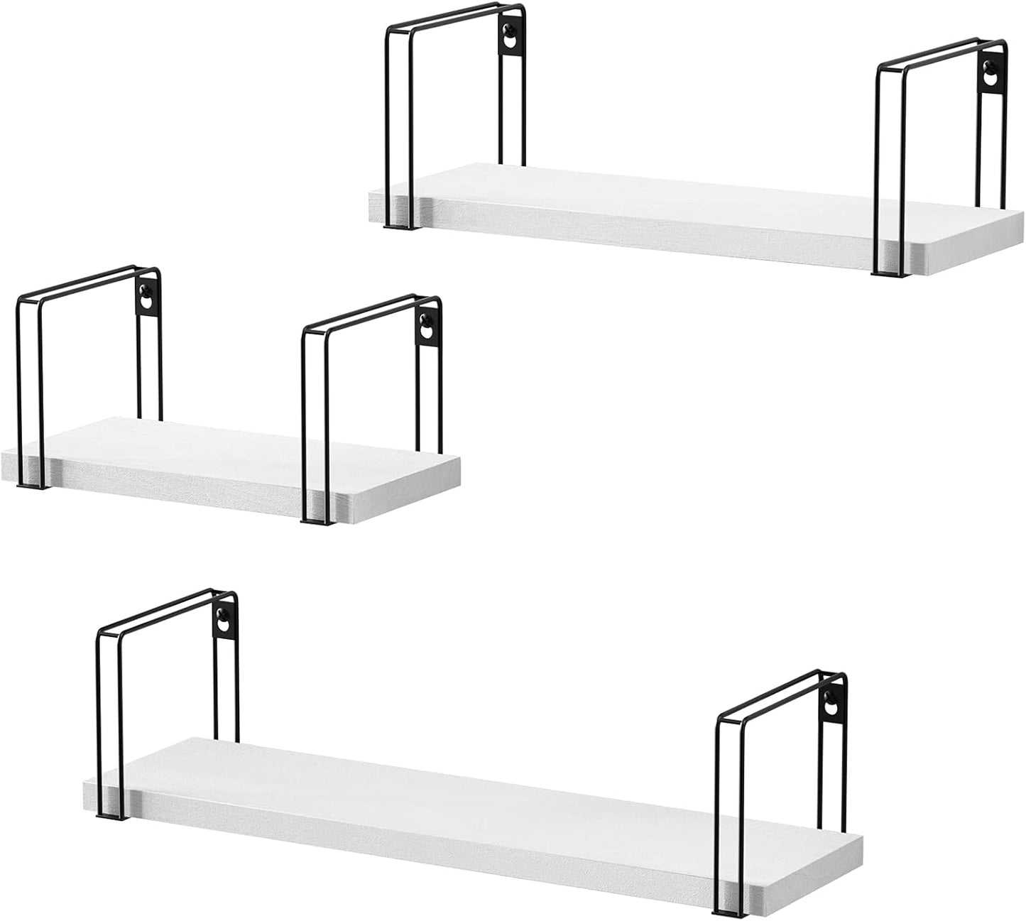 Set of 3 White Floating Wall Shelves - 17 Inch Rustic Wood Decorative Shelves for Bedroom, Bathroom, Laundry Room, Living Room, Kitchen, and Office