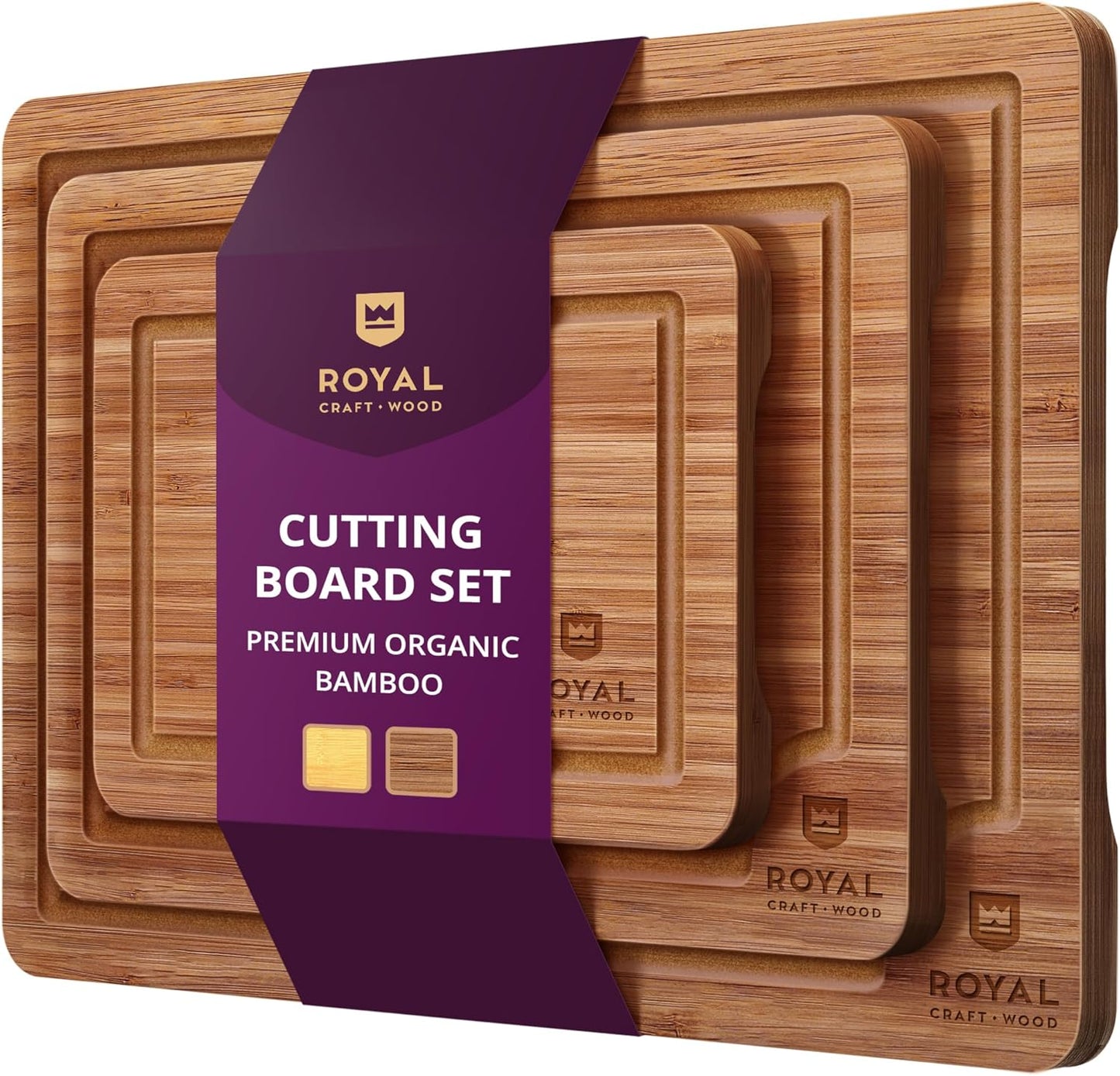 Bamboo Wood Cutting Board Set for Kitchen Meal Preparation and Serving - Ideal for Charcuterie, Chopping, and Butchering - Perfect Kitchen Gadget Gift