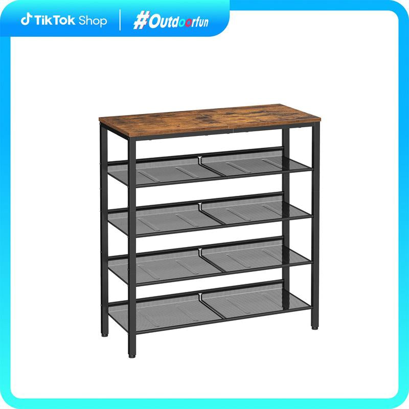 SONGMICS Home Entryway Shoe Rack - Free Standing Shoe Organizer with Sturdy Wooden Top and Steel Frame, Accommodates 16-20 Pairs, Industrial Design