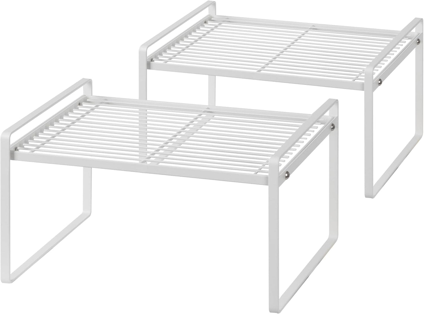 2-Pack Stackable Steel Frame Organizer Racks for Kitchen Cabinets, Pantries, and Office Desks - Rust Resistant and Non-Slip, White Finish