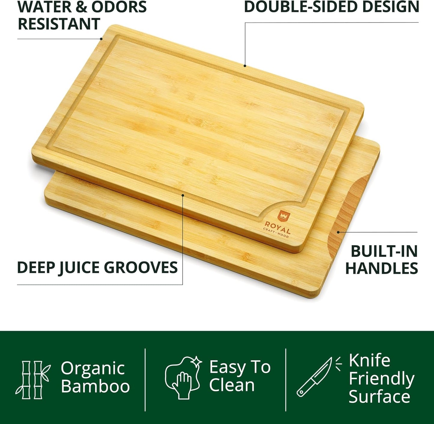 Bamboo Wood Cutting Board Set for Kitchen Meal Preparation and Serving - Ideal for Charcuterie, Chopping, and Butchering - Perfect Kitchen Gadget Gift