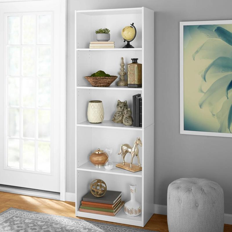 Mainstays 5-Shelf Bookcase with Adjustable Shelves in White for Versatile Storage Solutions