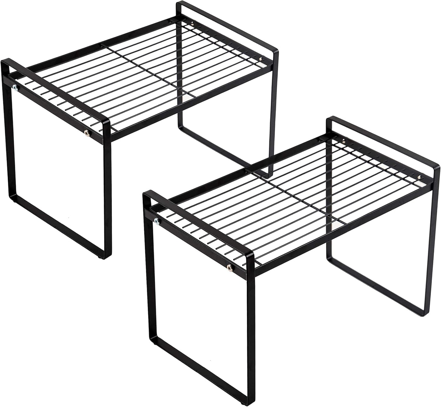 2-Pack Stackable Steel Frame Organizer Racks for Kitchen Cabinets, Pantries, and Office Desks - Rust Resistant and Non-Slip, White Finish