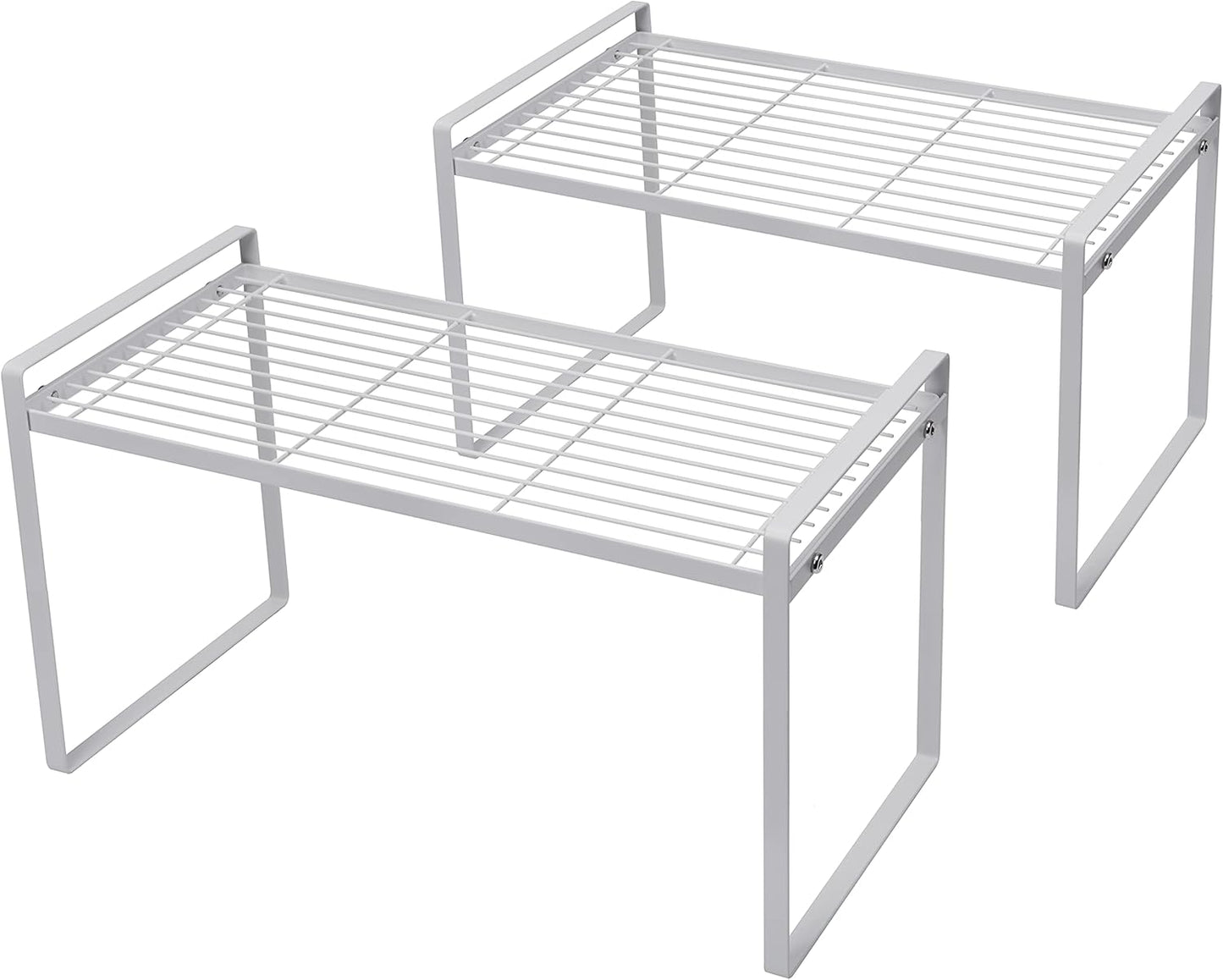 2-Pack Stackable Steel Frame Organizer Racks for Kitchen Cabinets, Pantries, and Office Desks - Rust Resistant and Non-Slip, White Finish