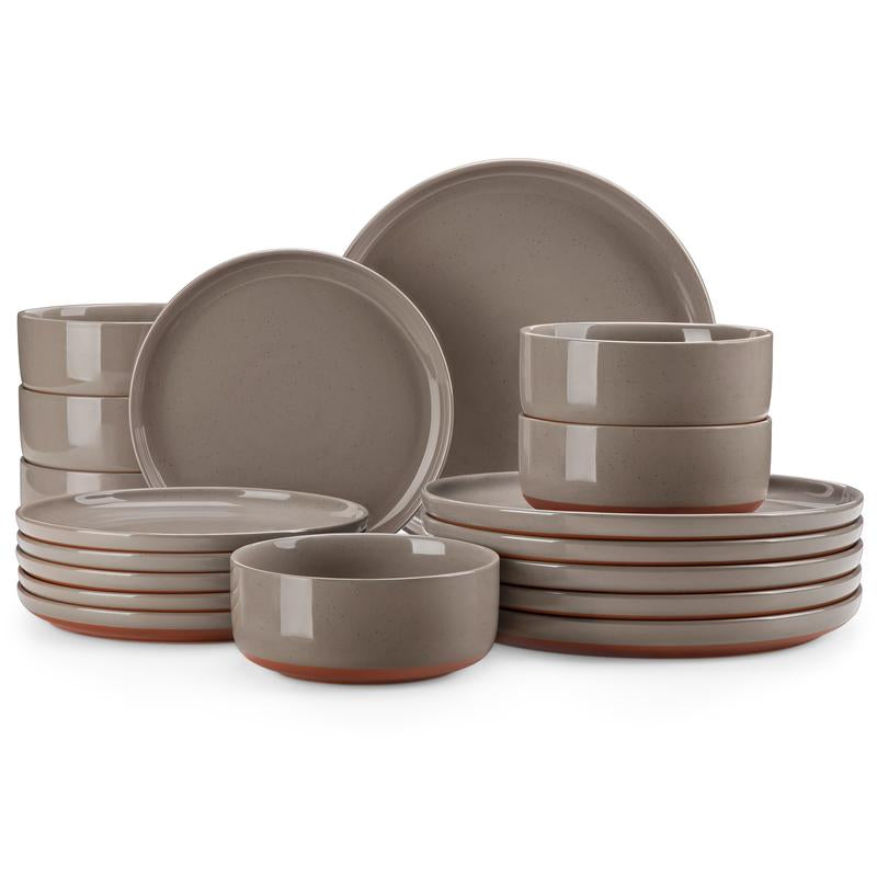MALACASA TARA Series Modern Ceramic Dinnerware Set - 12/16/18/24 Piece Stoneware Dish Set for 4/6/8, Microwave and Dishwasher Safe, Ideal for Father's Day Gift