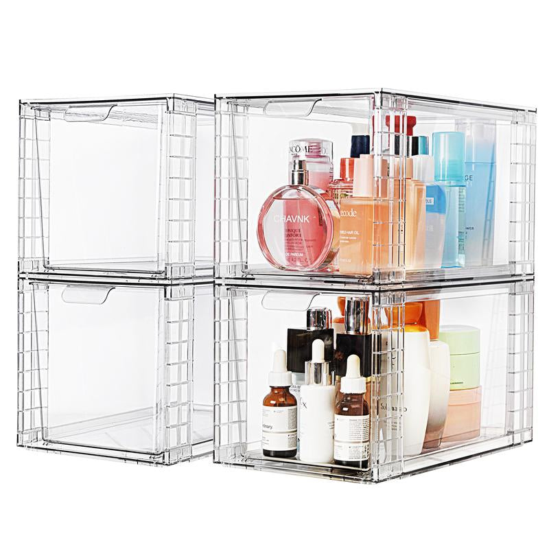 Vtopmart Clear Acrylic Stackable Storage Drawers - 12-Inch Organizer for Bathroom, Kitchen, Pantry, Under-Sink, and Cabinet - Easy Assembly