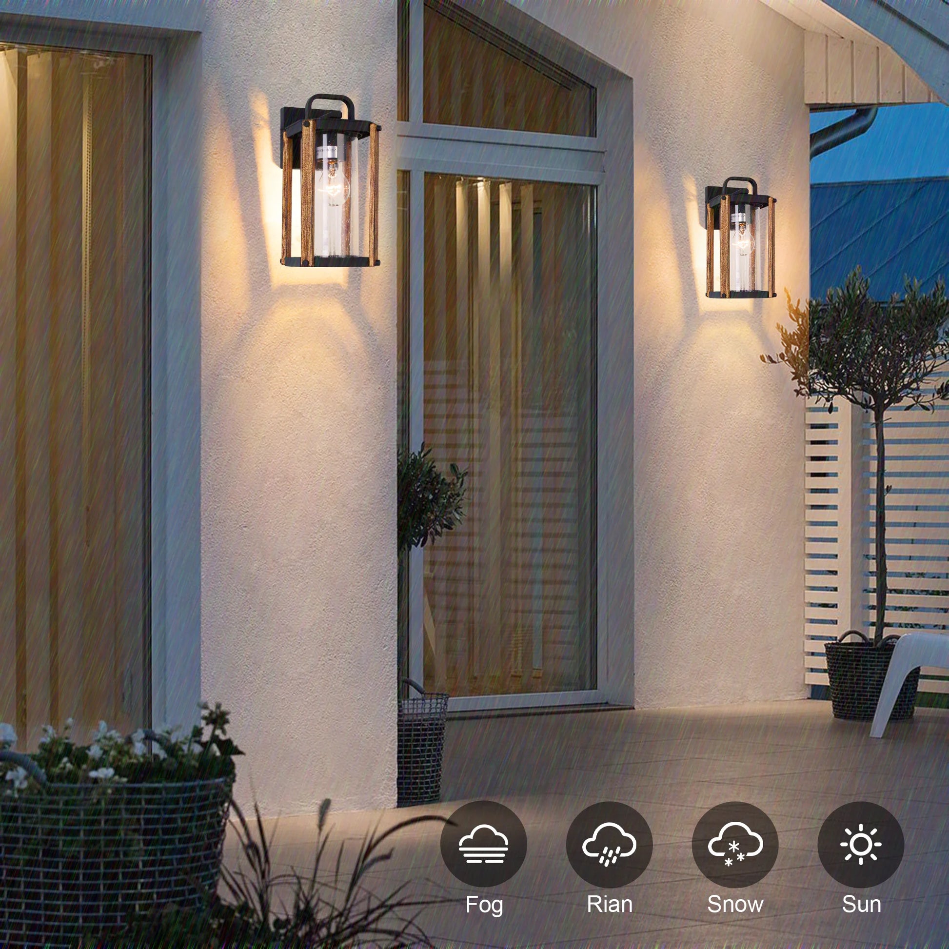 Elegant Outdoor Wood Grain Porch Lighting