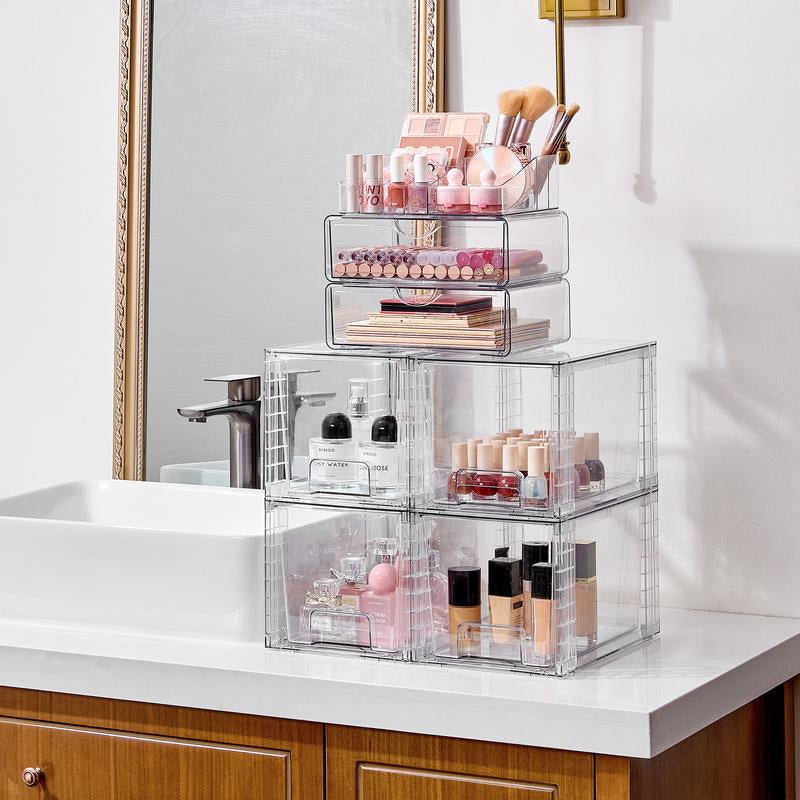 Vtopmart Clear Acrylic Stackable Storage Drawers - 12-Inch Organizer for Bathroom, Kitchen, Pantry, Under-Sink, and Cabinet - Easy Assembly