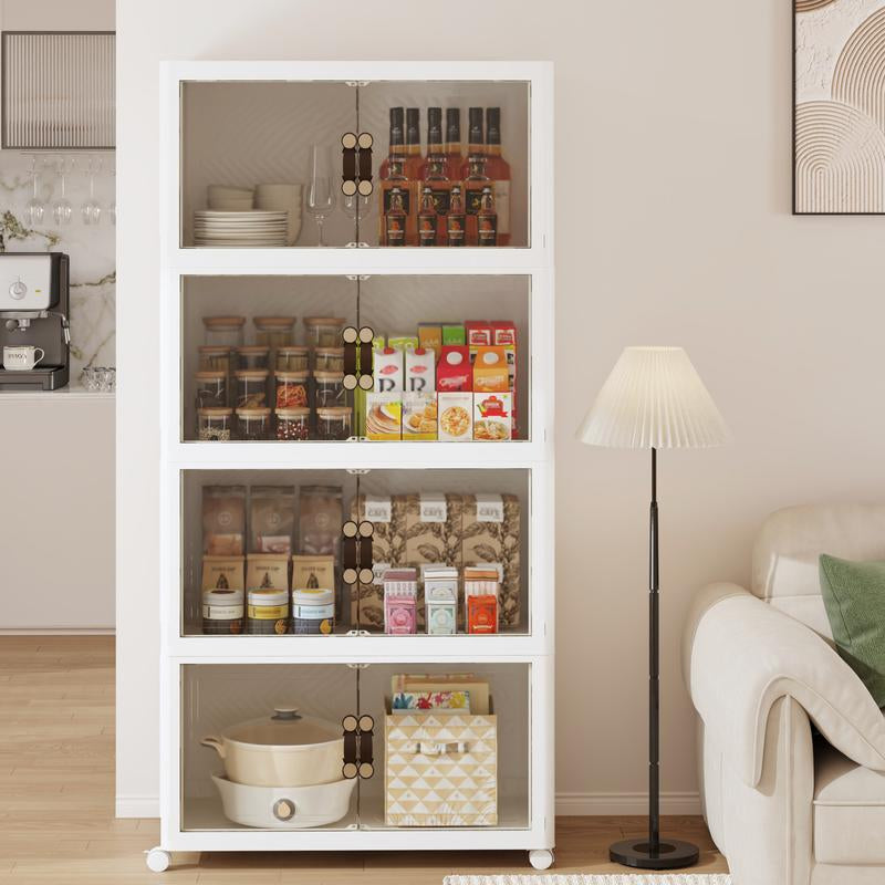 IRONCK XXXL Collapsible Storage Cabinet with Magnetic Transparent Doors and Wheels - Versatile Large Capacity Organizer for Bedroom, Kitchen, and Living Room, No Assembly Required Plastic Storage Solution (High Load-Bearing)