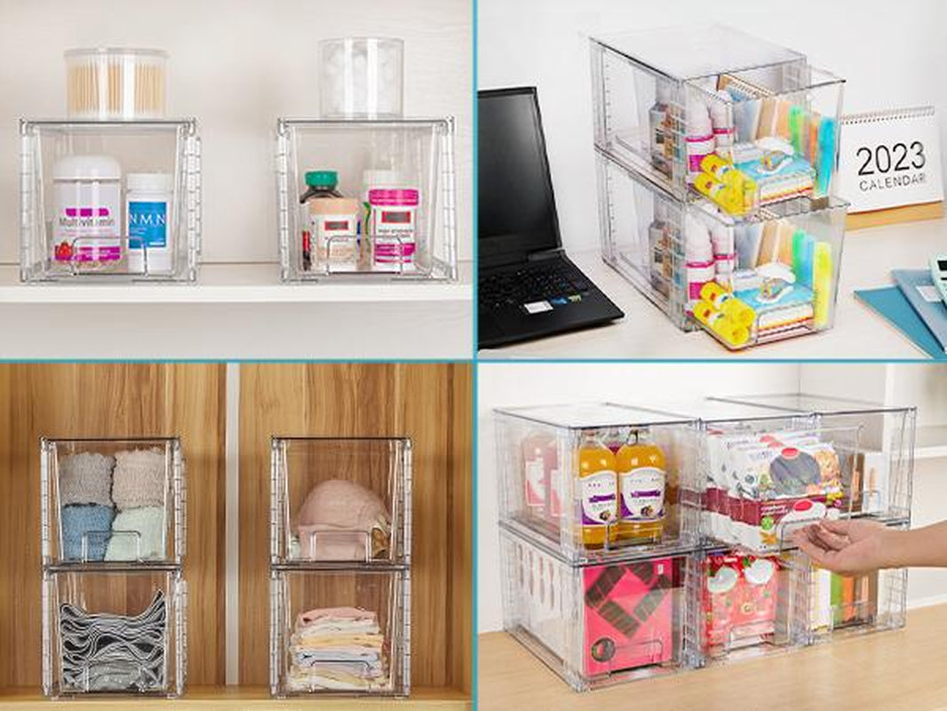 Vtopmart Clear Acrylic Stackable Storage Drawers - 12-Inch Organizer for Bathroom, Kitchen, Pantry, Under-Sink, and Cabinet - Easy Assembly