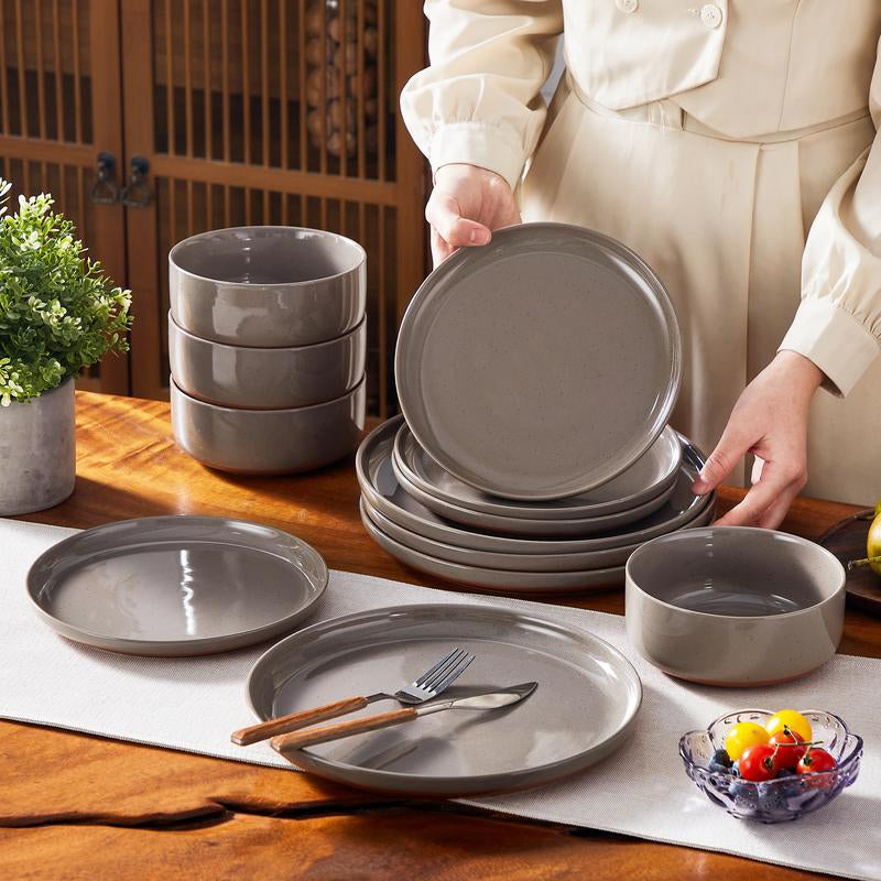 MALACASA TARA Series Modern Ceramic Dinnerware Set - 12/16/18/24 Piece Stoneware Dish Set for 4/6/8, Microwave and Dishwasher Safe, Ideal for Father's Day Gift