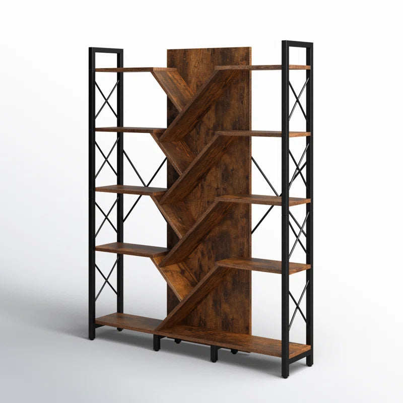 Mong 70" H x 55" W Wooden Etagere Display Shelves Bookcase