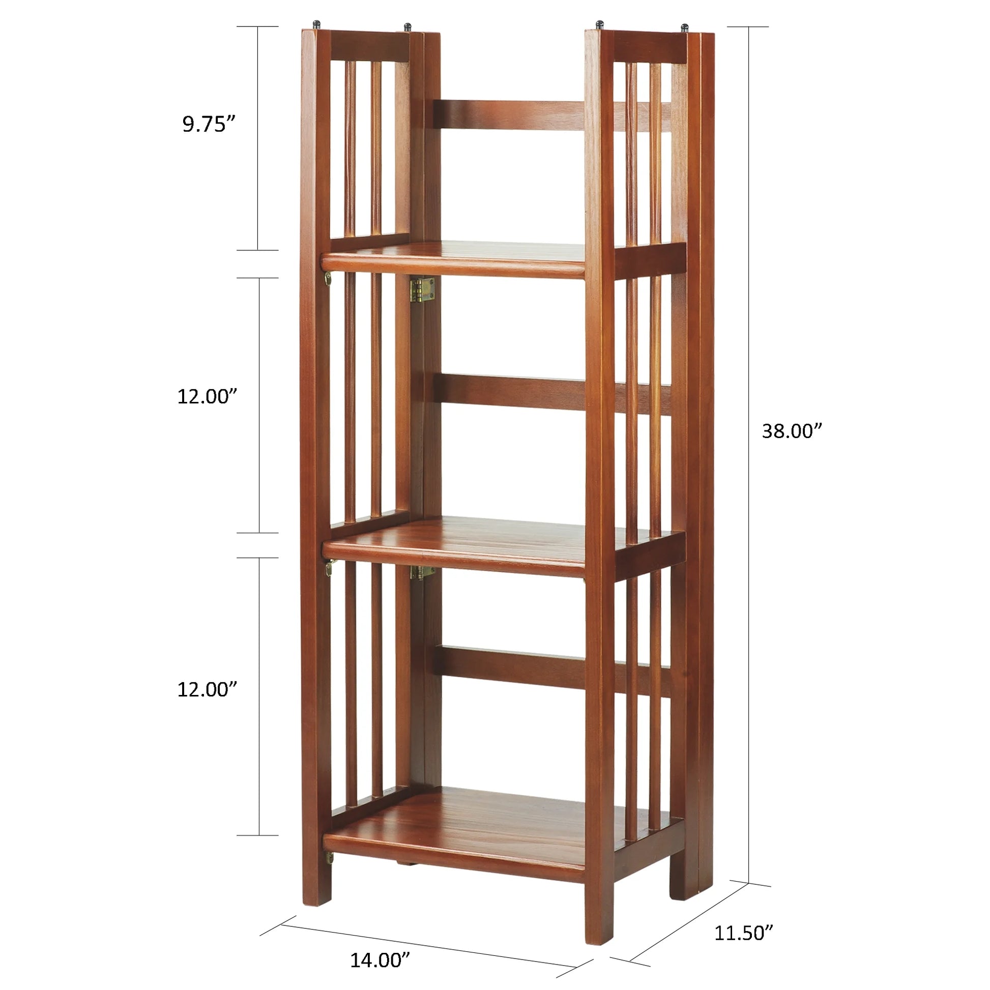 14-Inch Mahogany Folding Wood Bookcase with 3 Shelves for Office Use