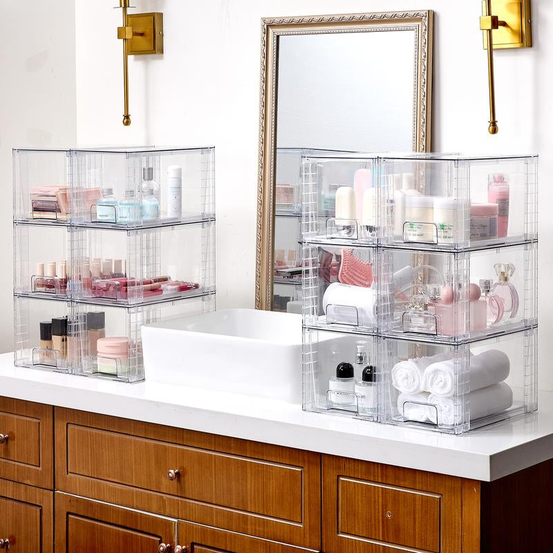 Vtopmart Clear Acrylic Stackable Storage Drawers - 12-Inch Organizer for Bathroom, Kitchen, Pantry, Under-Sink, and Cabinet - Easy Assembly