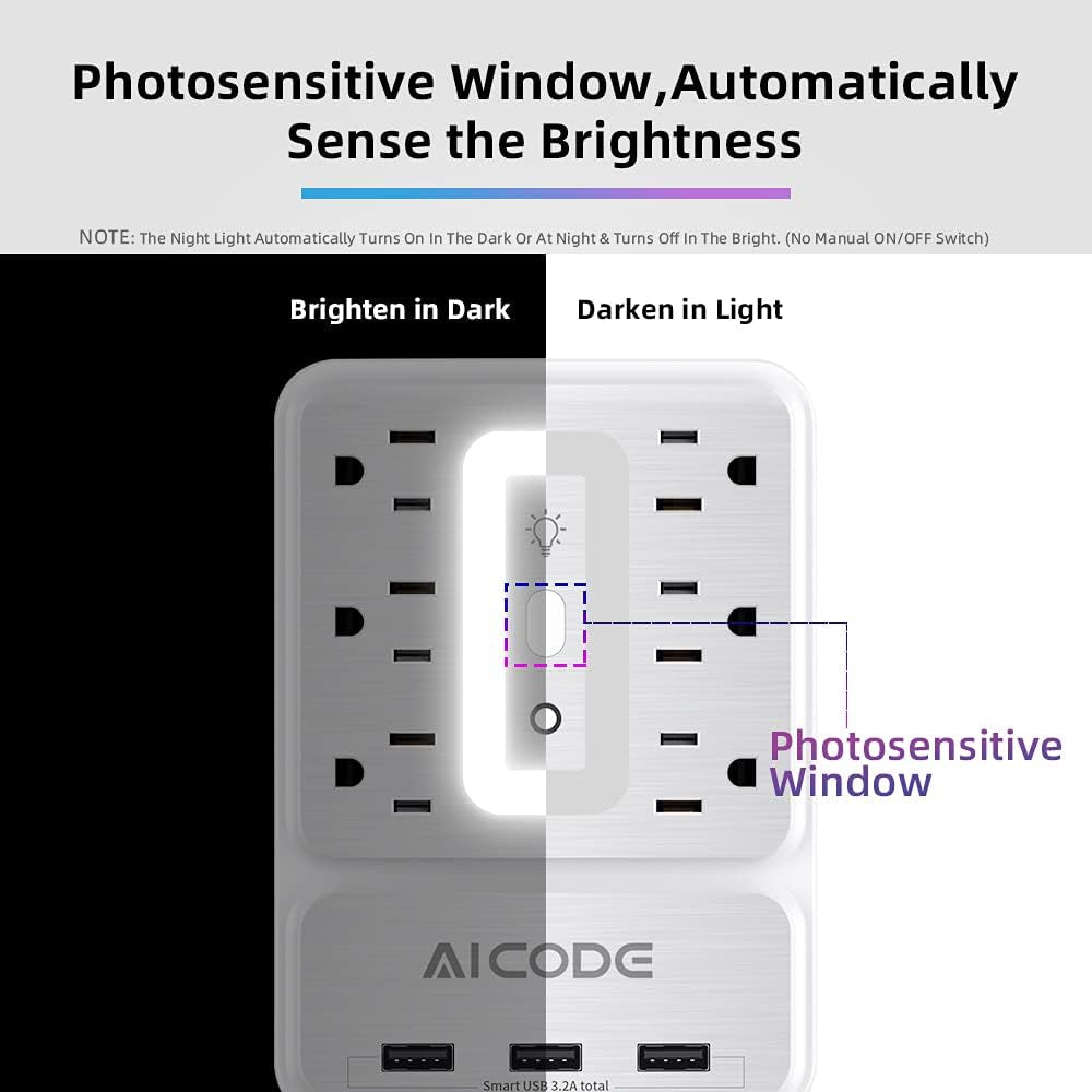 6-Outlet Surge Protector with 3 USB Charging Ports and RGB Ambient Lighting - Versatile Plug Extender for Home, Office, Dorm, and Hotel Use