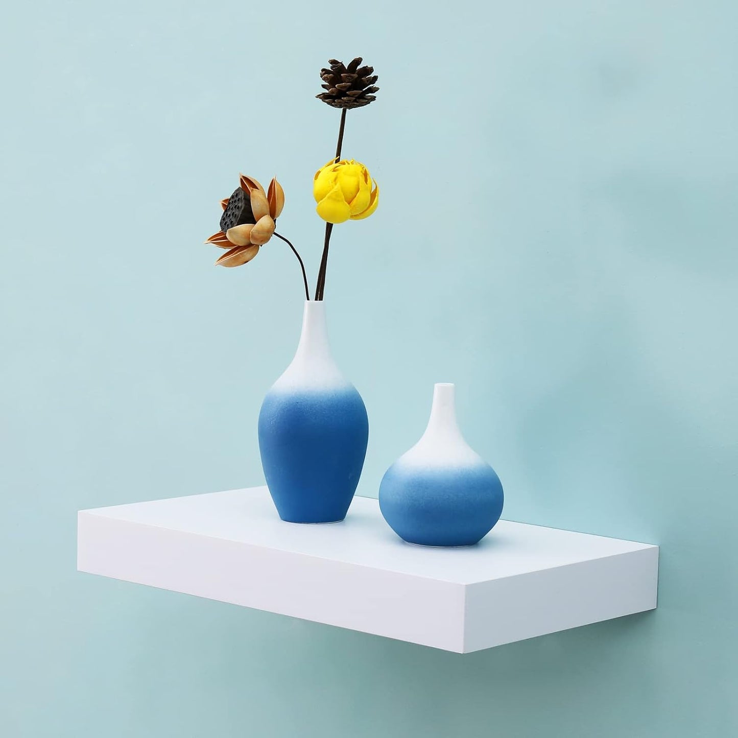 16-Inch White Mission Floating Shelves for Wall Mounting - Modern Wood Display and Book Shelves for Bedroom, Living Room, and Kitchen