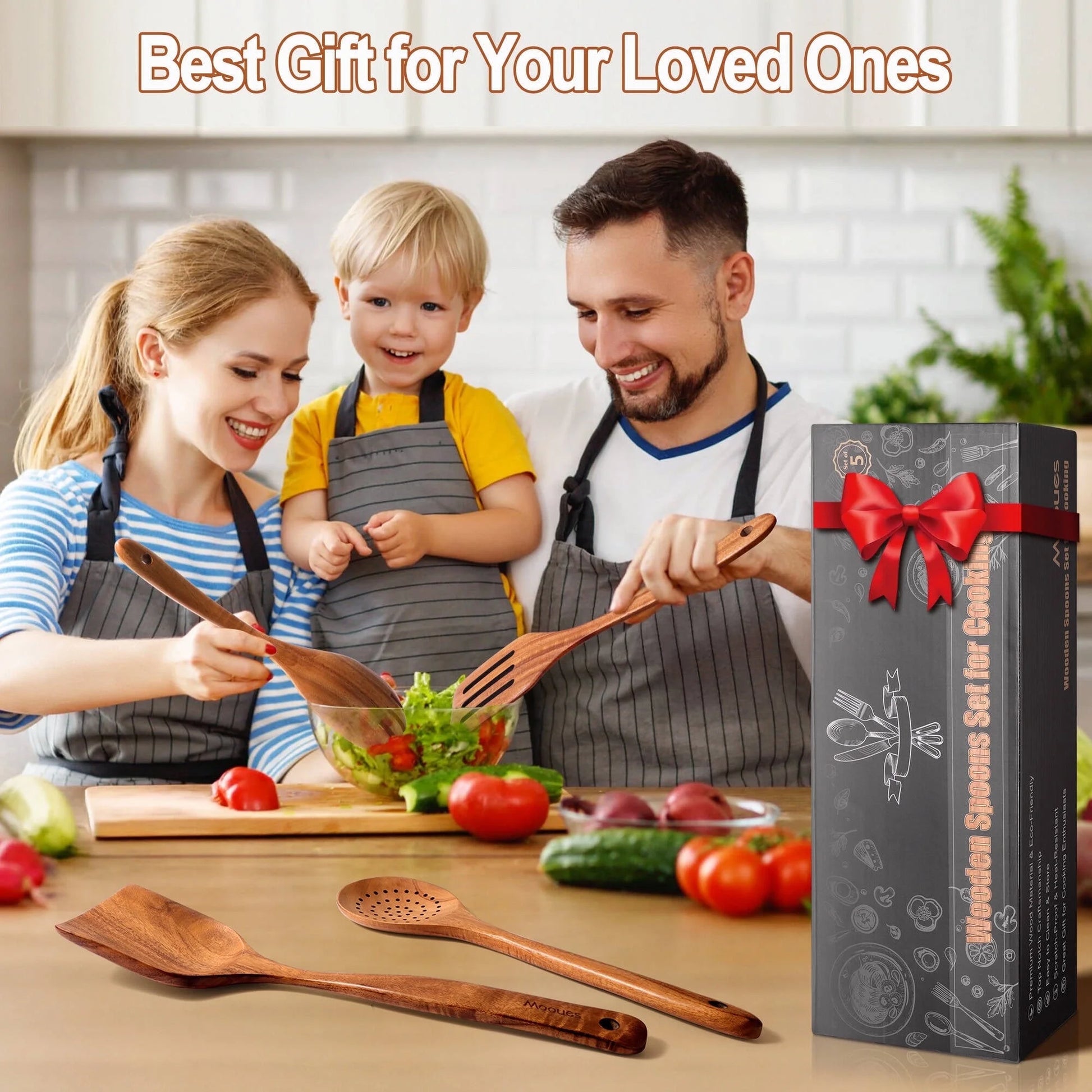 Natural Teak Wooden Cooking Utensil Set, 9-Piece Kitchen Collection with Holder and Spoon Rest, Ideal for Nonstick Pans and Cookware